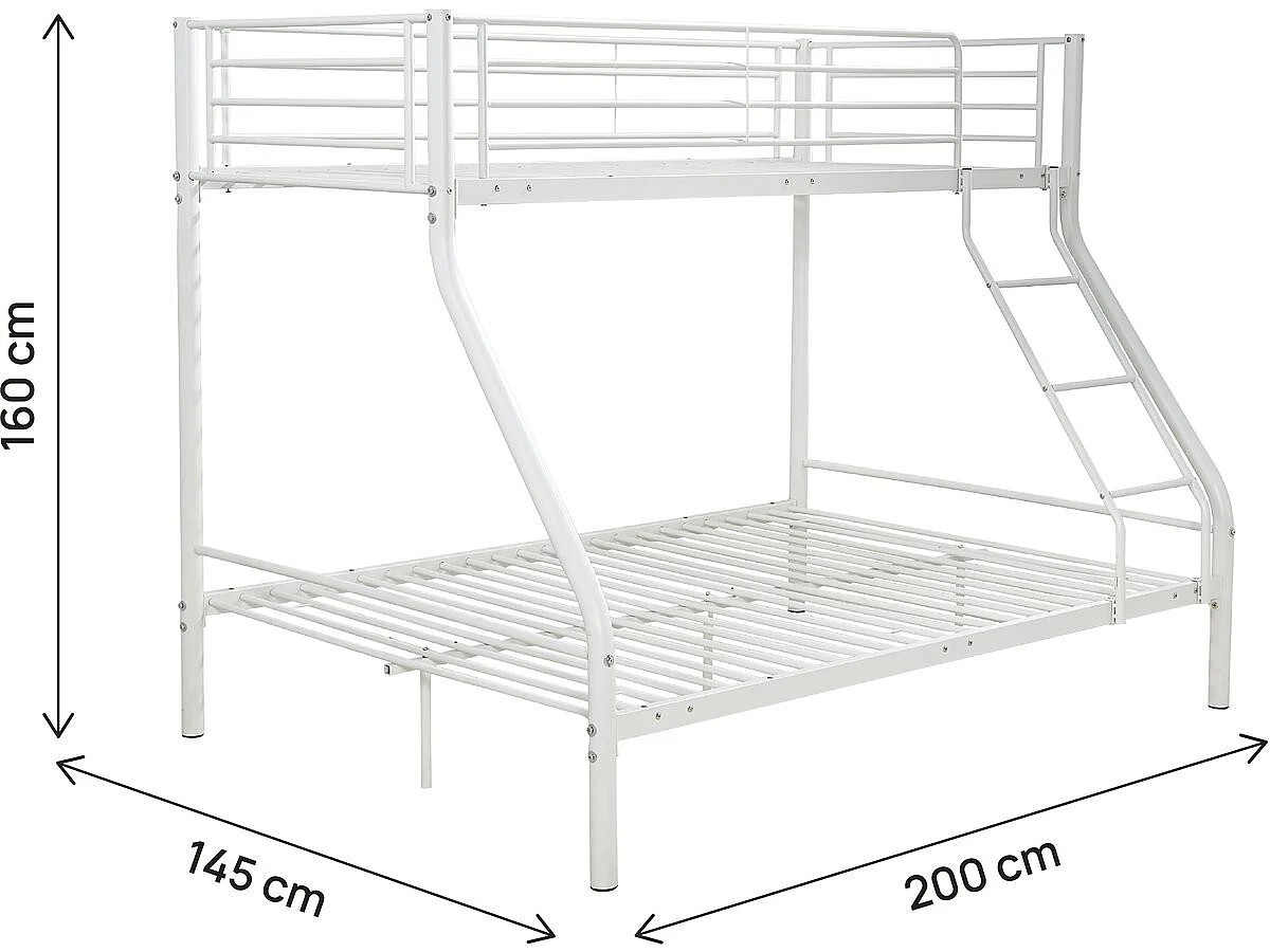 Lit superposé en métal "Leo" Sommiers inclus - 90/140 x 190 cm - Blanc