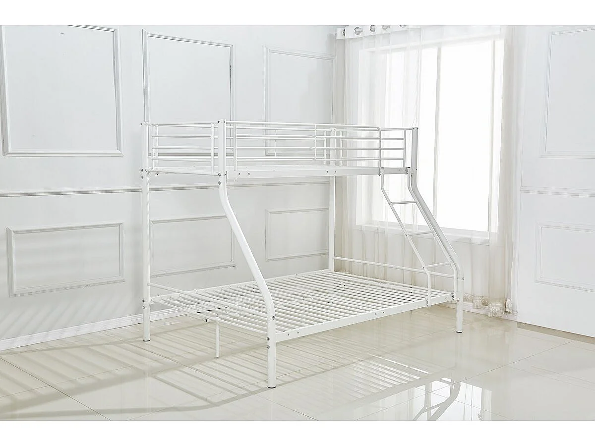 Lit superposé en métal "Leo" Sommiers inclus - 90/140 x 190 cm - Blanc