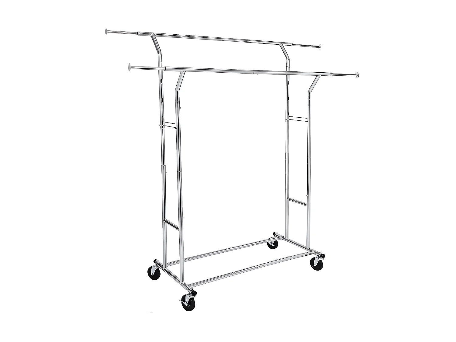 Portant à vêtements penderie métallique charge max 110 kg double barres extensibles hauteur réglable mobile avec roulettes mètal chromé 12_0003662