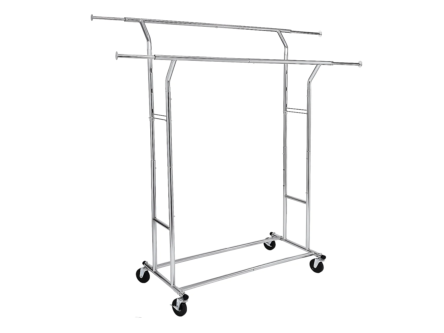Portant à vêtements penderie métallique charge max 110 kg double barres extensibles hauteur réglable mobile avec roulettes mètal chromé 12_0003662