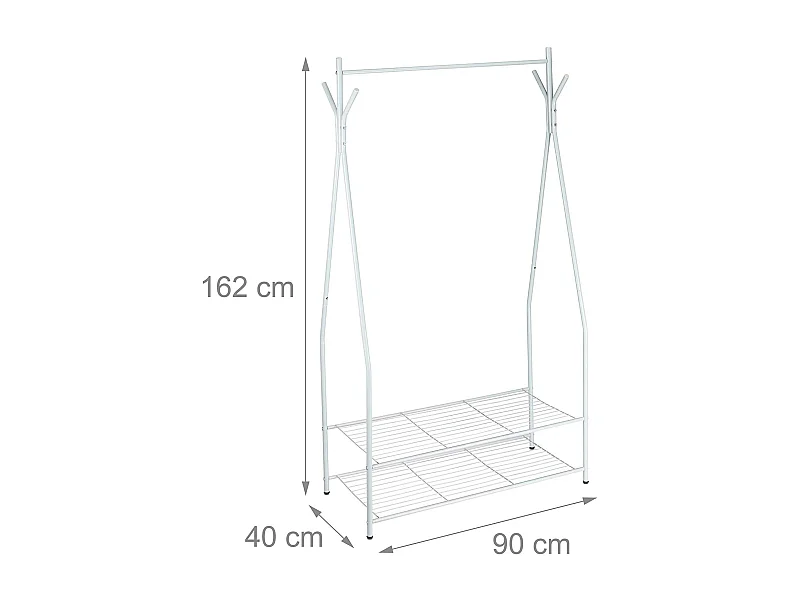 Perchero barra percha almacenamiento 2 compartimentos almacenamiento zapatos botas 162 cm en metal blanco 13_0002133_2