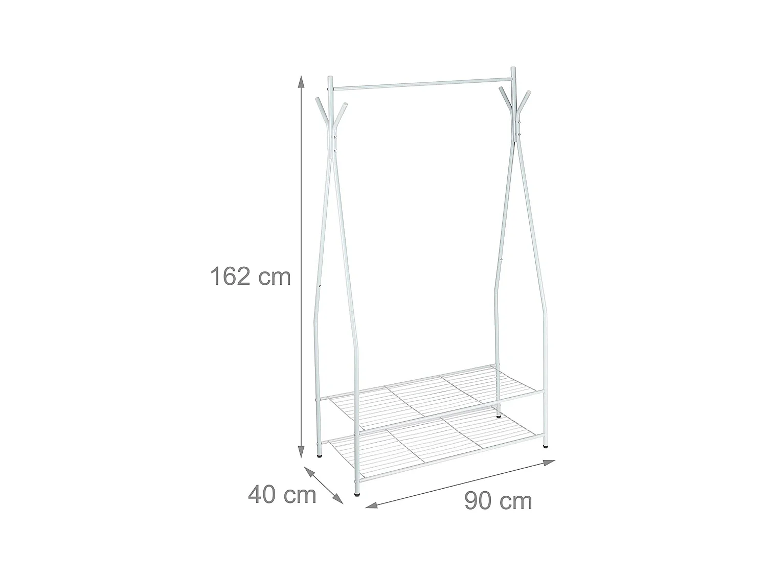 Cabide para roupas com haste para armazenamento de 2 compartimentos para sapatos e botas 162 cm em metal branco 13_0002133_2