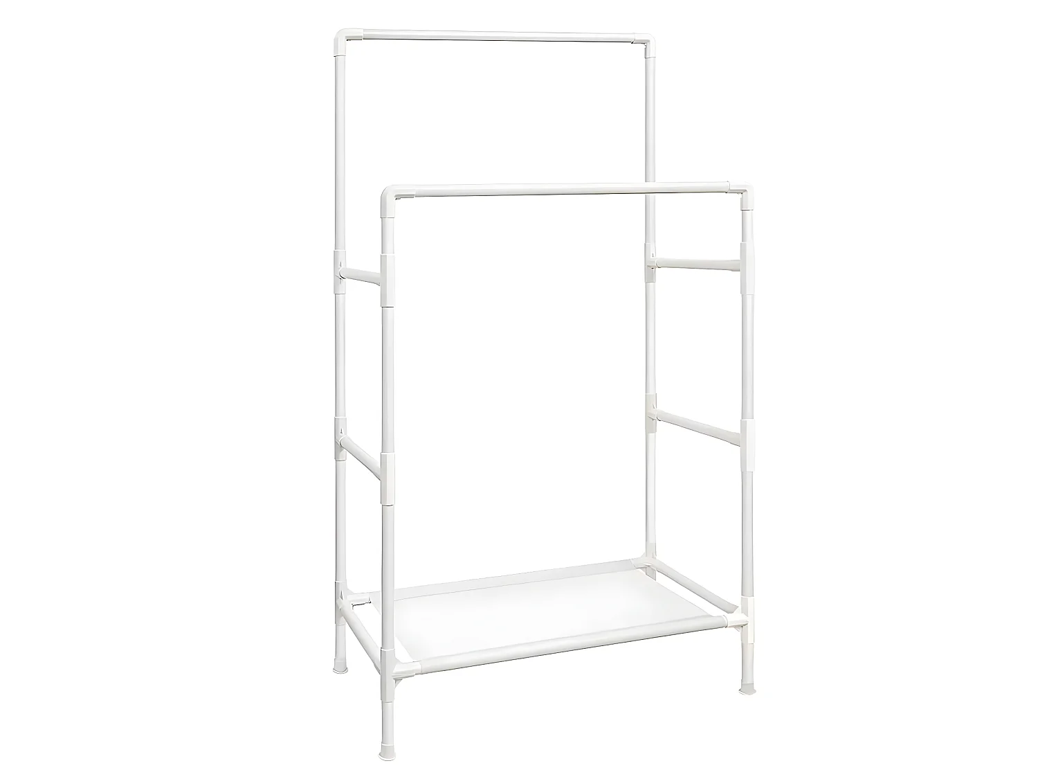 Portant à vêtements double barre portemanteau penderie organisateur en métal avec étagère de rangement à 2 niveaux charge 55 kg montage facile blanc 12_0003070
