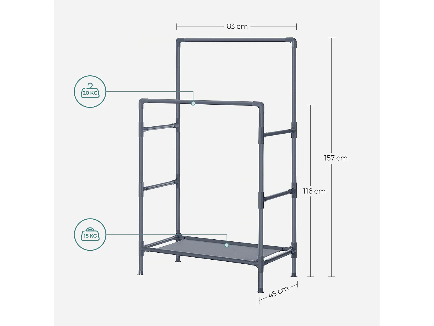 Portant à vêtements double métal grise 83 x 45 x 157 cm 12_0002292