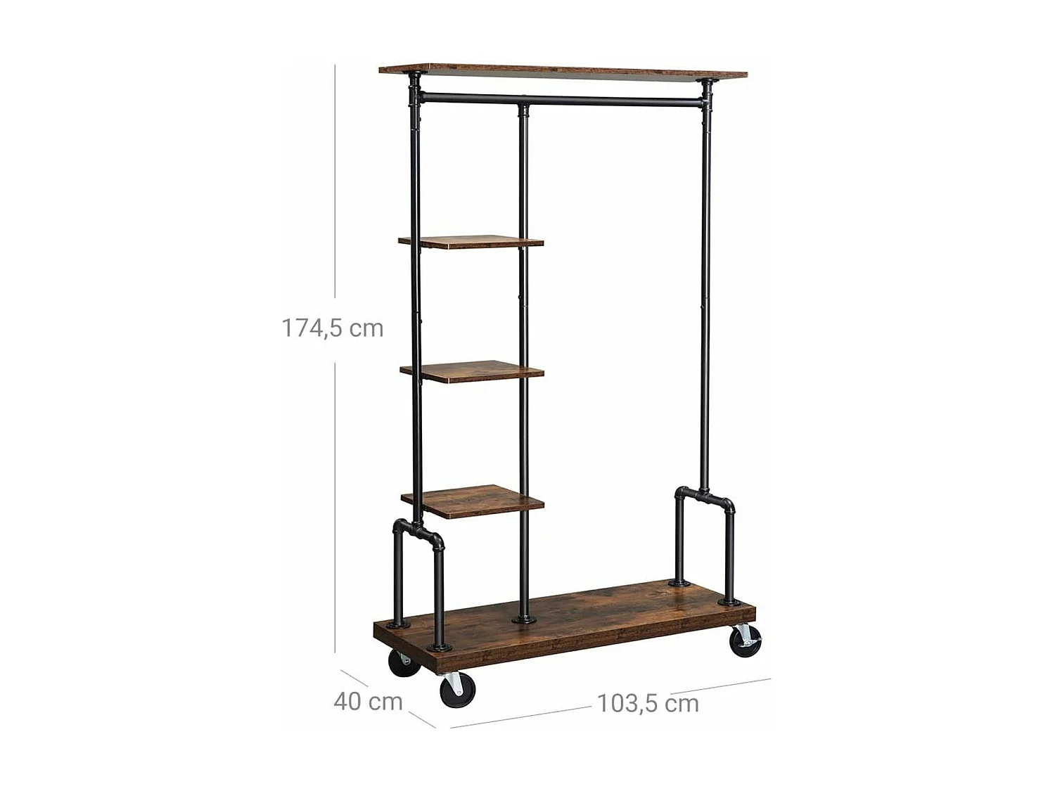 Armário móvel para vestiário com rodízios móvel de entrada Armário para roupas de 5 níveis estrutura metálica 174,5 cm marrom rústico 12_0003089