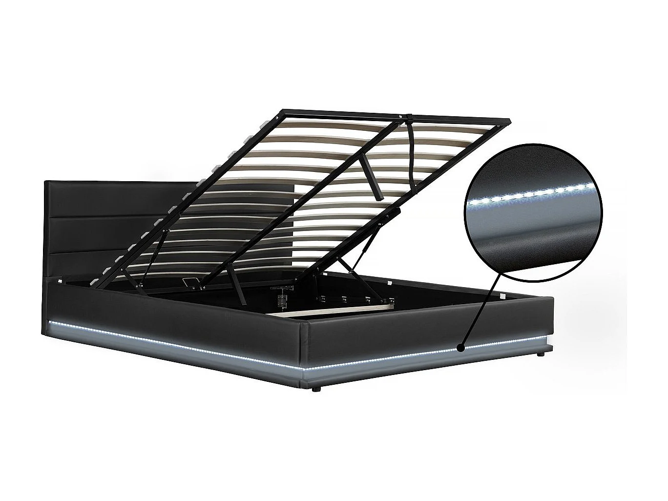 Verlicht LED-bed met opbergruimte "Anastasia" - 180 x 200 cm - Zwart, modern en praktisch ontwerp