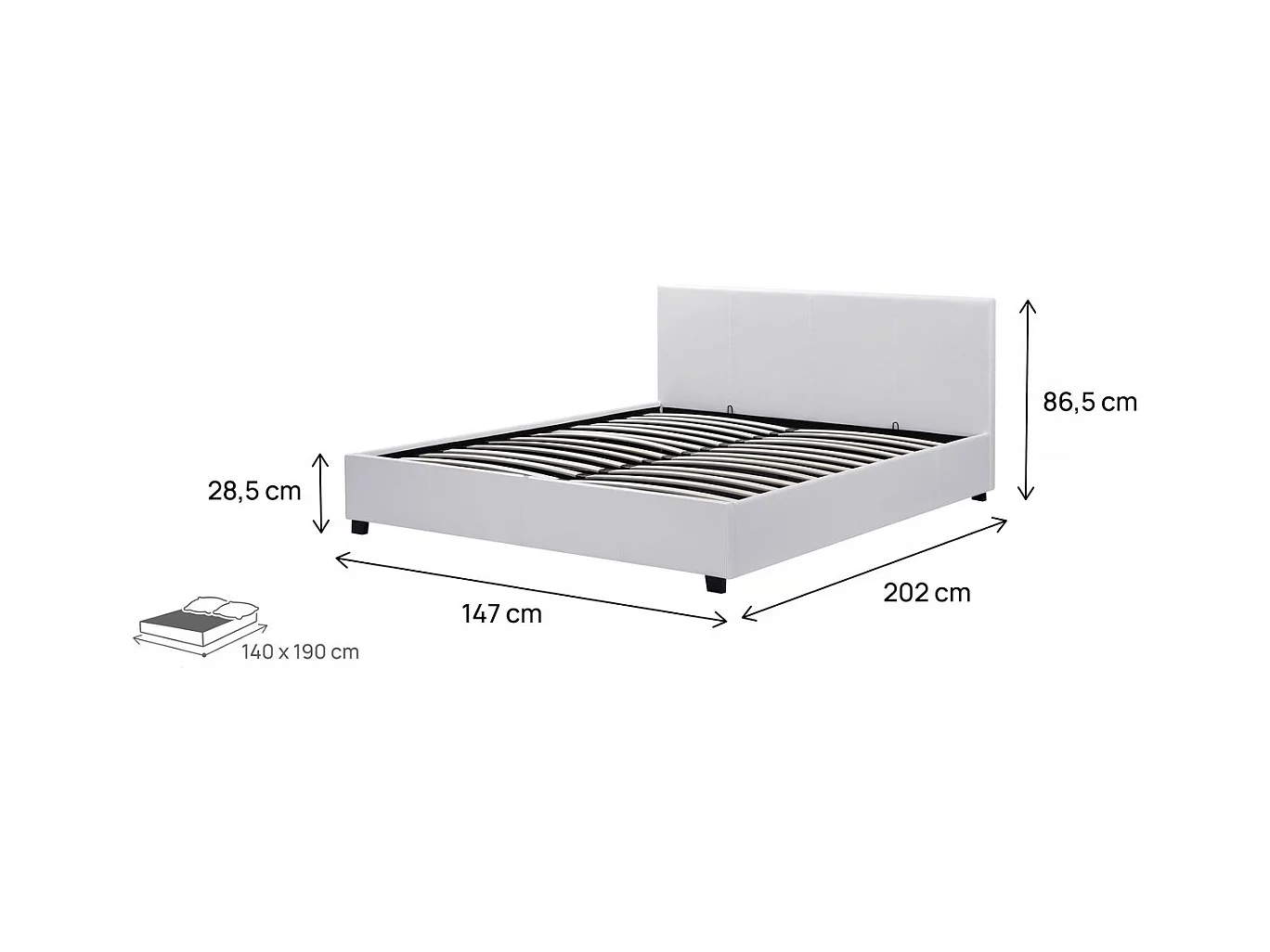 Lit double avec coffre "Carla" - 140 x 190 cm - Blanc