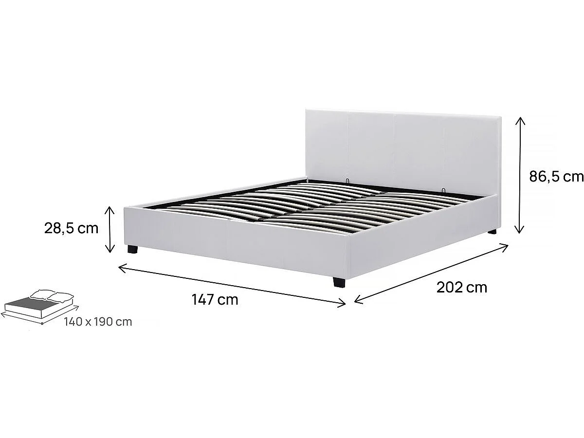 Lit double avec coffre "Carla" - 140 x 190 cm - Blanc