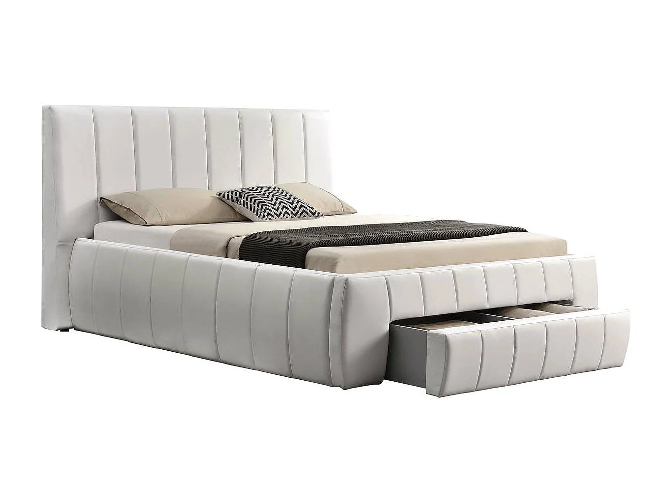 Lit avec tiroir "Moreau" - 140 x 190 cm - Blanc