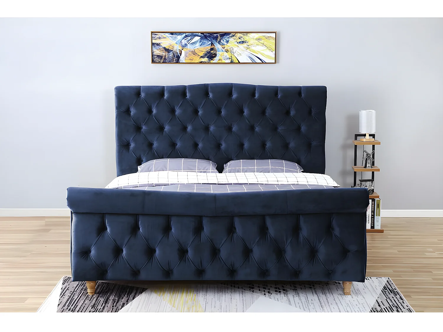 Cama de terciopelo "Richard" - 160 x 200 cm - Azul