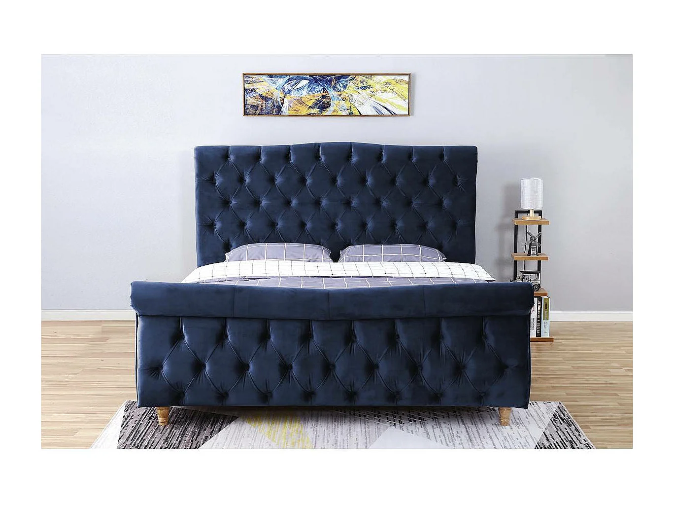 Cama de veludo "Richard" 140x190cm Azul - Cabeceira elegante e acolhedora de veludo
