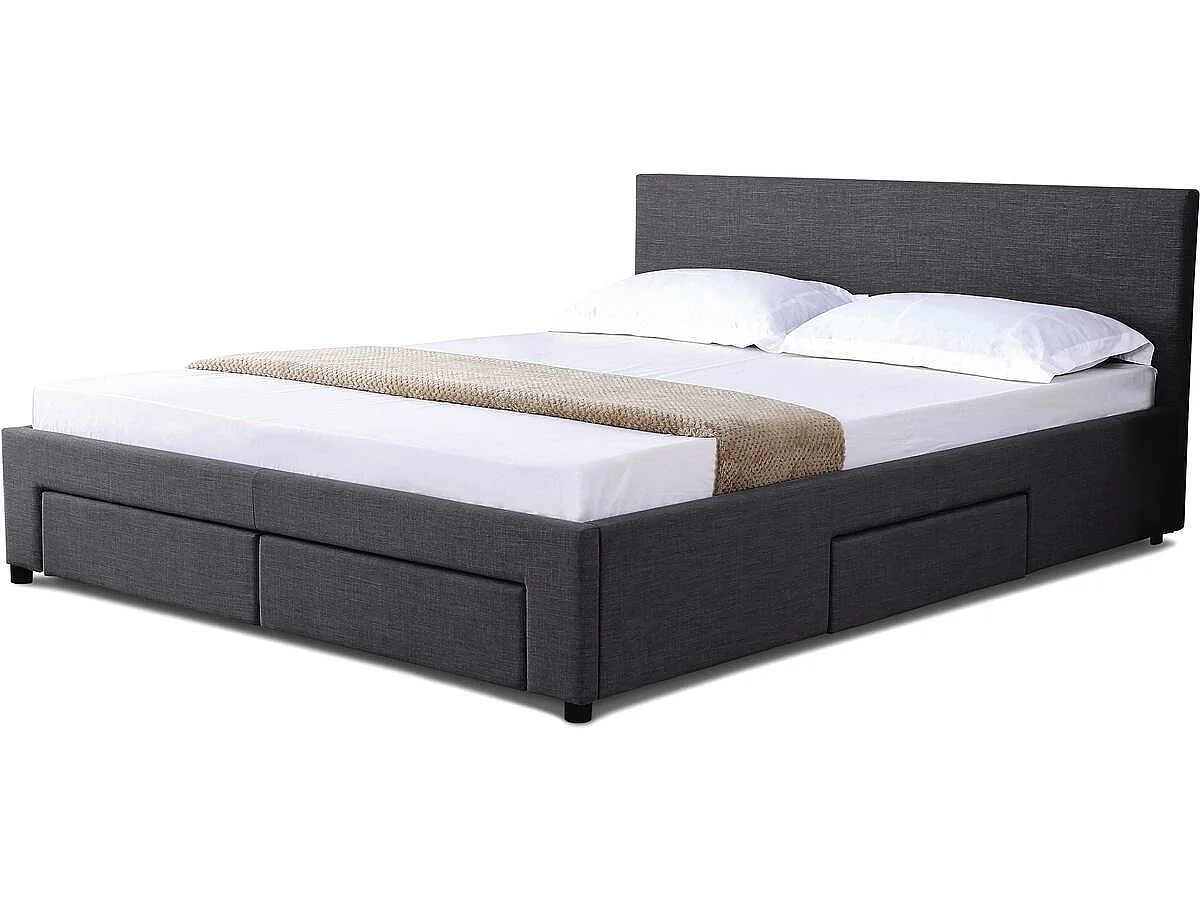Lit avec 4 tiroirs "Martin" - 140 x 190 cm - Gris foncé