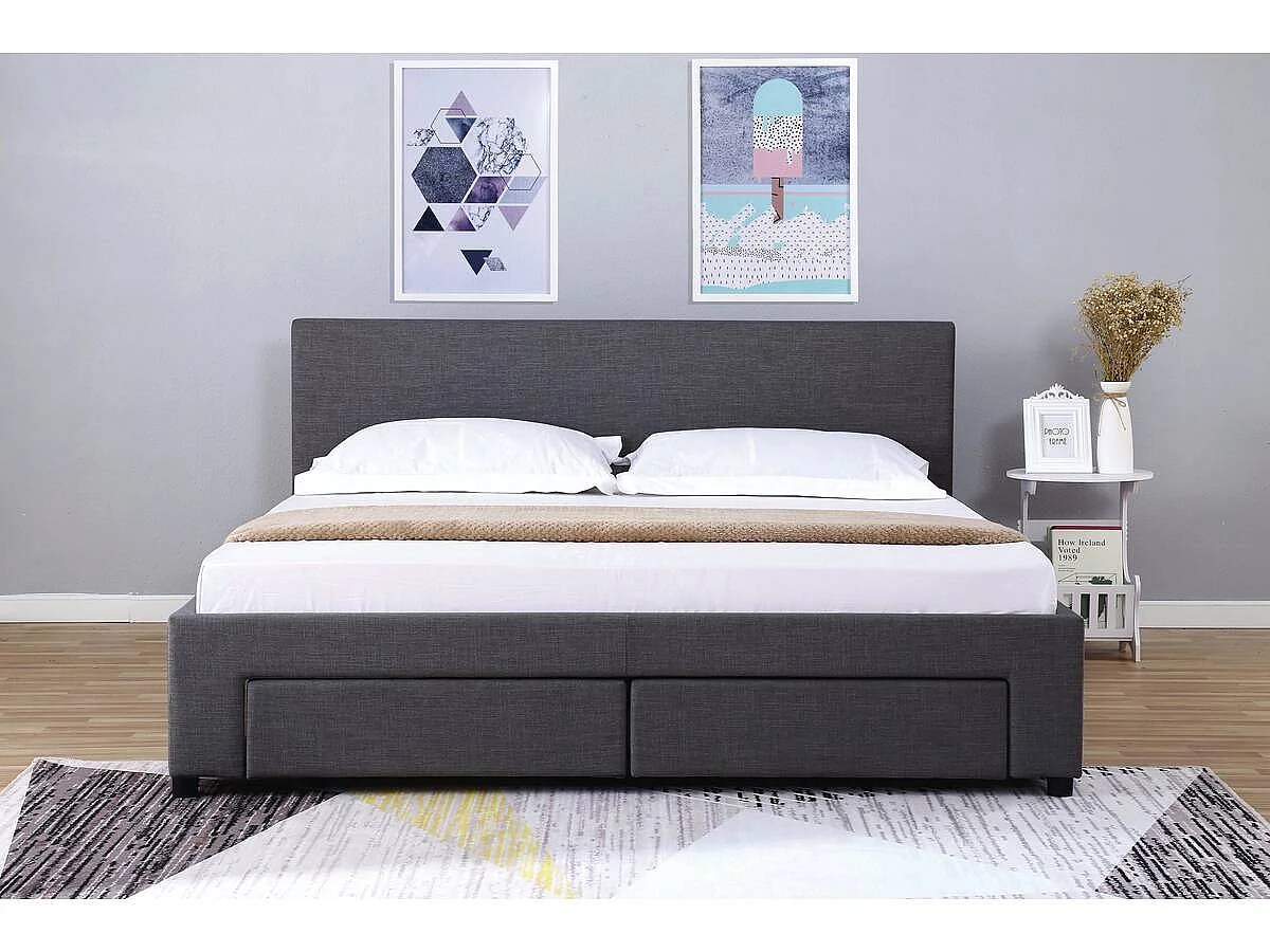 Lit avec 4 tiroirs "Martin" - 140 x 190 cm - Gris foncé