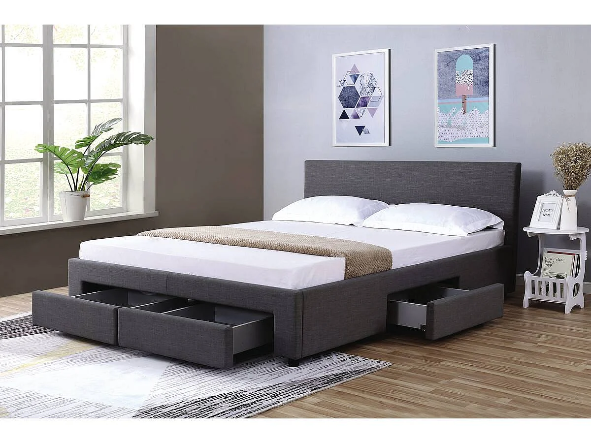 Lit avec 4 tiroirs "Martin" - 140 x 190 cm - Gris foncé