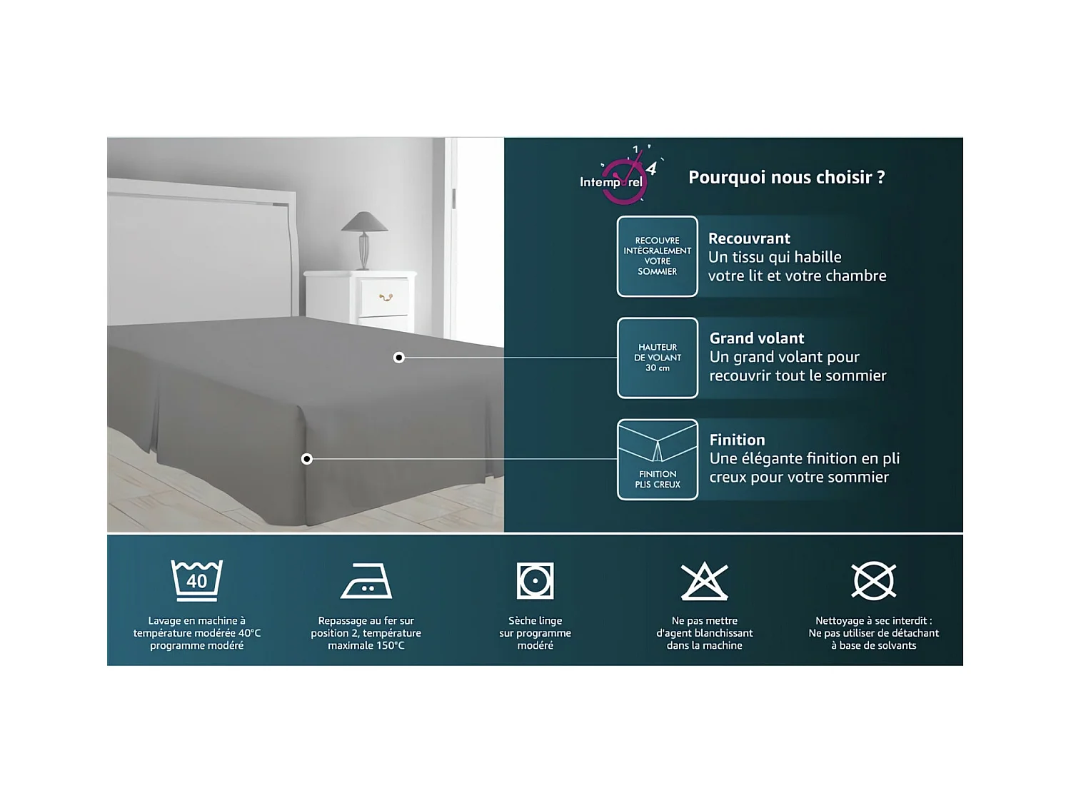 Cache sommier microfibre 140 x 190 cm - Noir