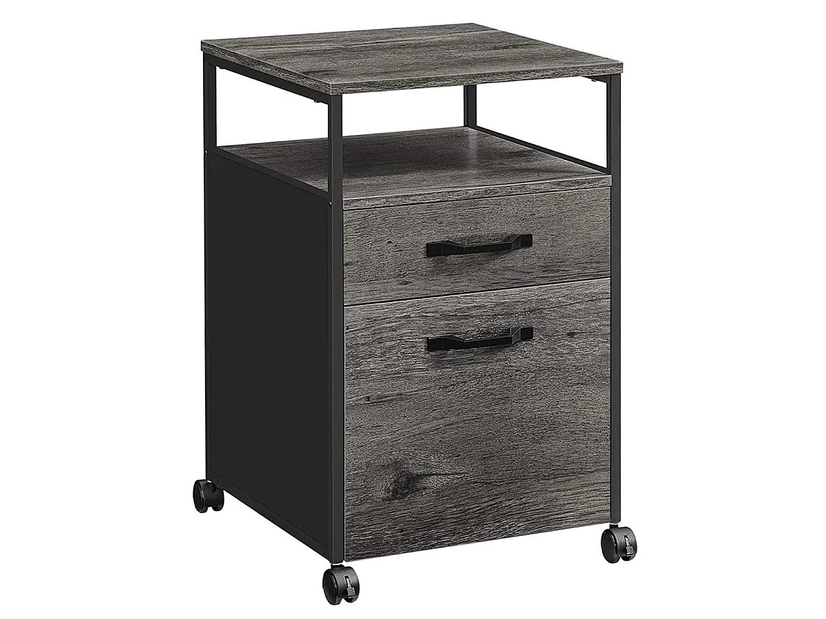 Caisson de bureau 2 tiroirs placard de rangement mobile avec roulettes emplacement ouvert style industriel 66 cm gris anthracite et noir 12_0001473