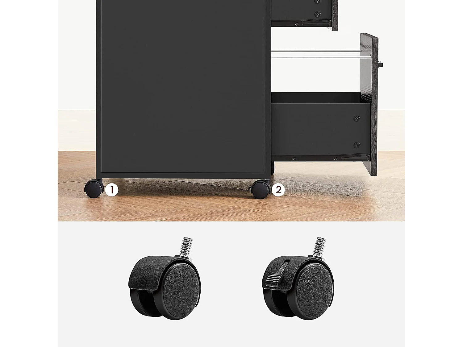 Caisson de bureau 2 tiroirs placard de rangement mobile avec roulettes emplacement ouvert style industriel 66 cm gris anthracite et noir 12_0001473