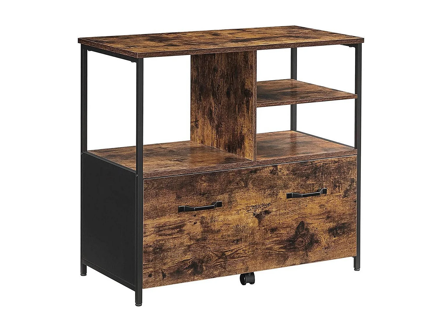 Caixa com gaveta unidade de escritório para impressora de arquivo suspensa formato A4 suporte estilo industrial 82 cm rústico marrom e preto 12_0001479