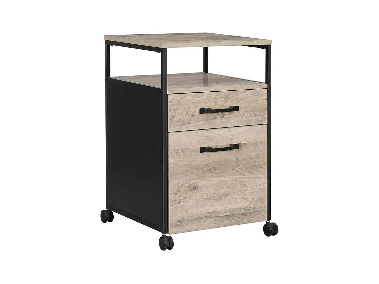 Mobile da ufficio con 2 cassetti, armadio con ruote, posizione aperta, stile industriale, 66 cm, greige e nero 12_0001502