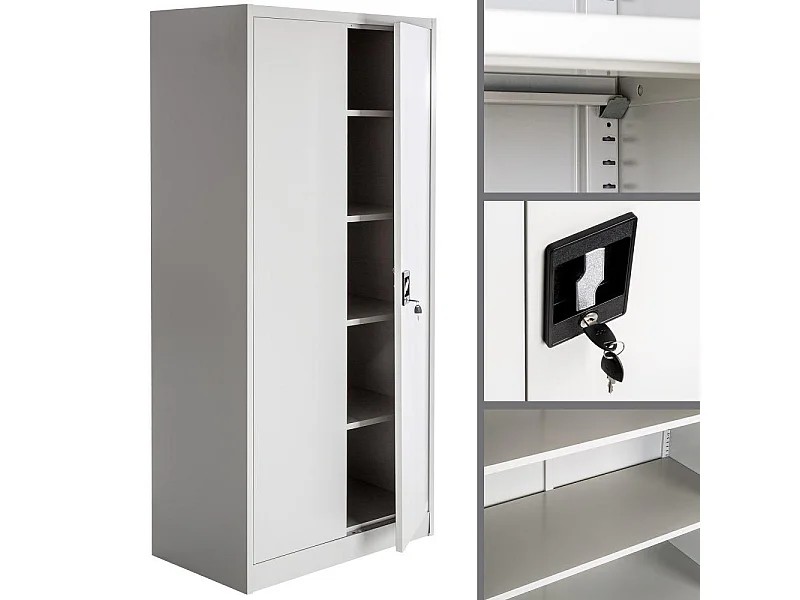 Armario de oficina con cerradura y 4 estantes, mueble de 5 niveles, gris 08_0000383