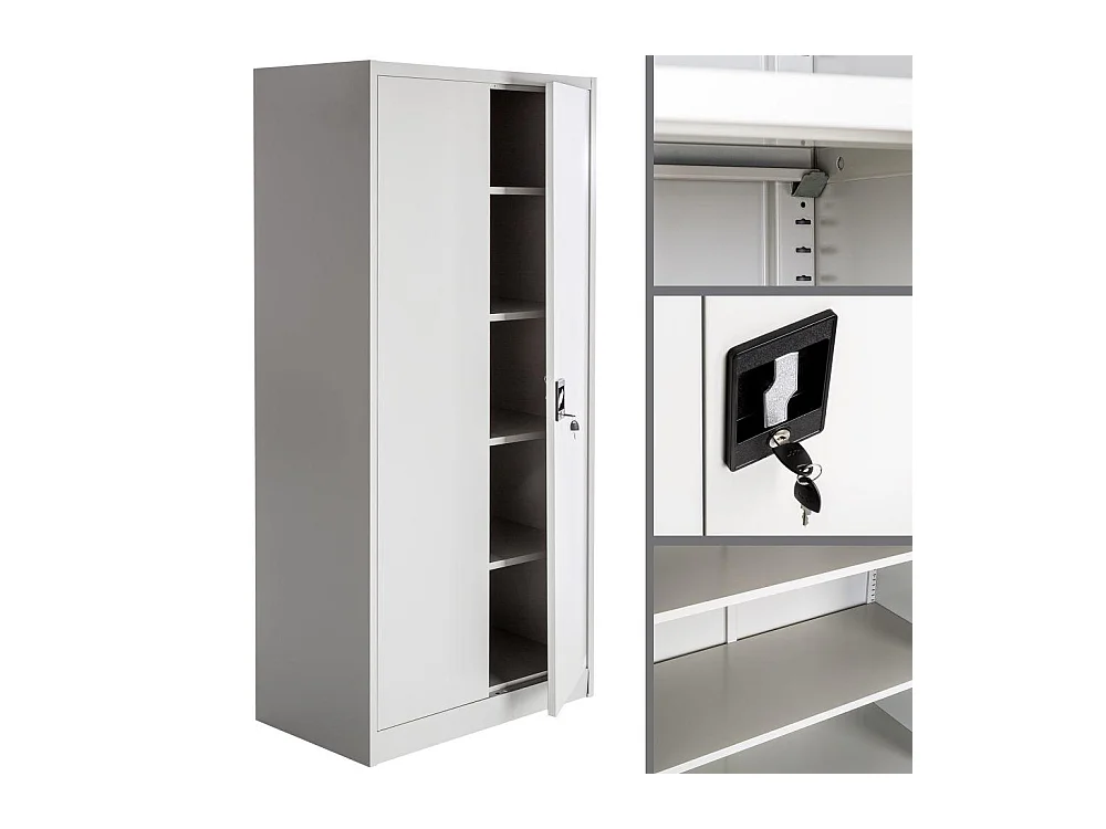 Armario de oficina con cerradura y 4 estantes, mueble de 5 niveles, gris 08_0000383