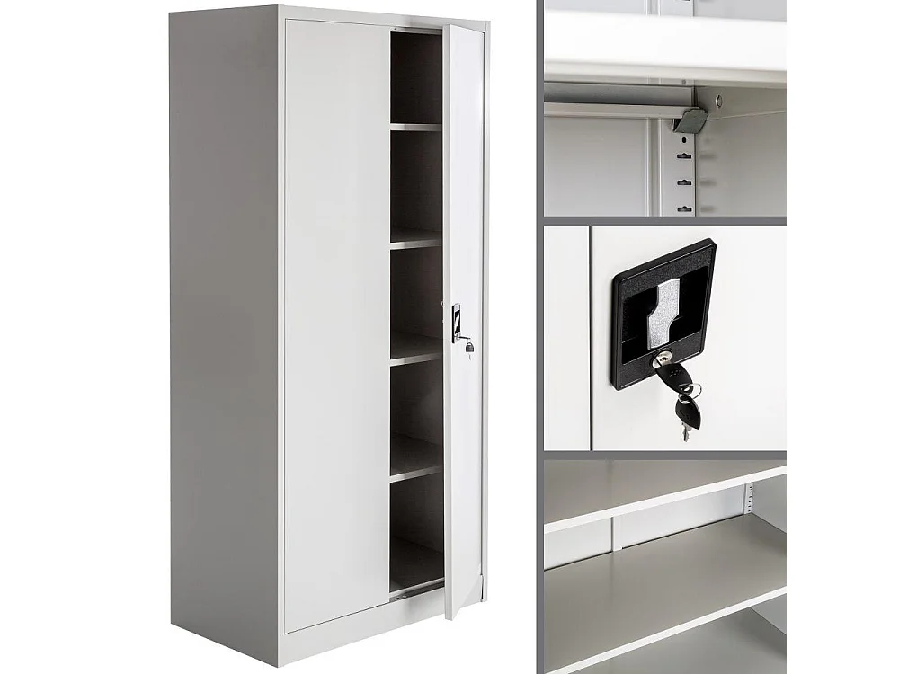 Armario de oficina con cerradura y 4 estantes, mueble de 5 niveles, gris 08_0000383