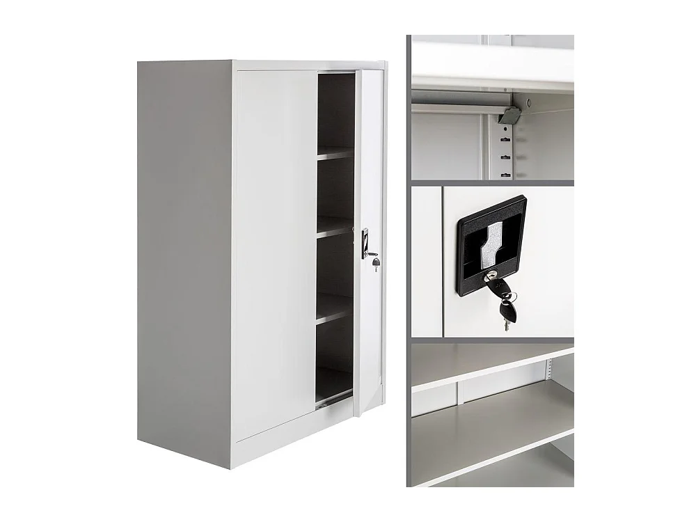 Armadio da ufficio con serratura con 3 ripiani, mobile su 4 livelli, grigio 08_0000381