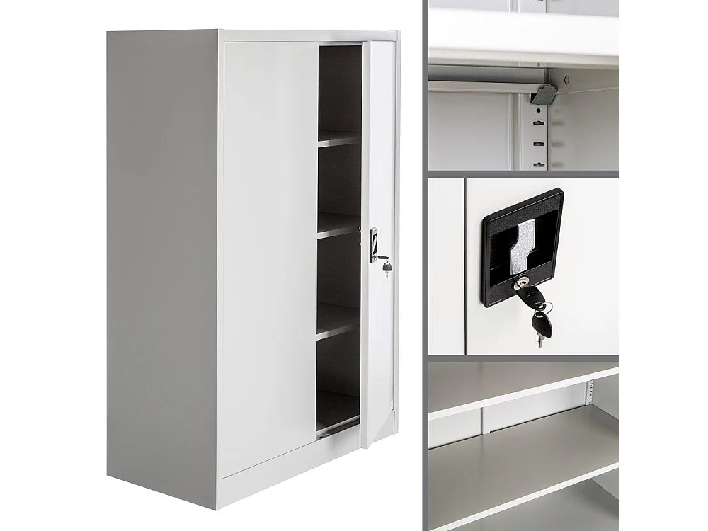 Armadio da ufficio con serratura con 3 ripiani, mobile su 4 livelli, grigio 08_0000381