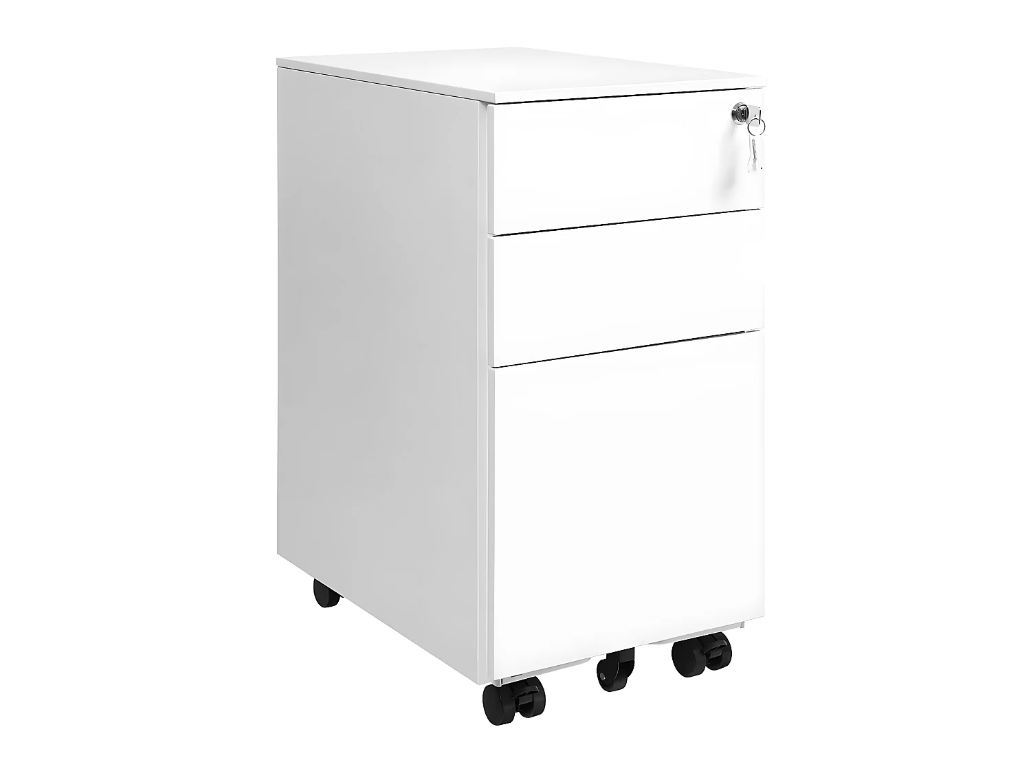 Caisson armoire de bureau placard de rangement mobile avec roulettes et serrure pour documents et dossier suspendu avec 3 tiroirs 60 cm blanc 12_0001480