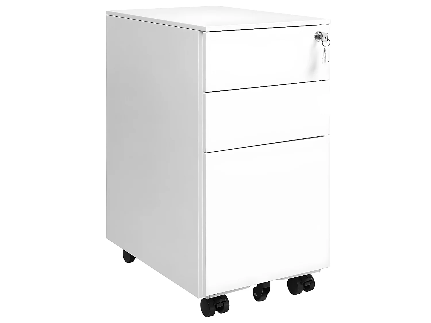 Caisson armoire de bureau placard de rangement mobile avec roulettes et serrure pour documents et dossier suspendu avec 3 tiroirs 60 cm blanc 12_0001480
