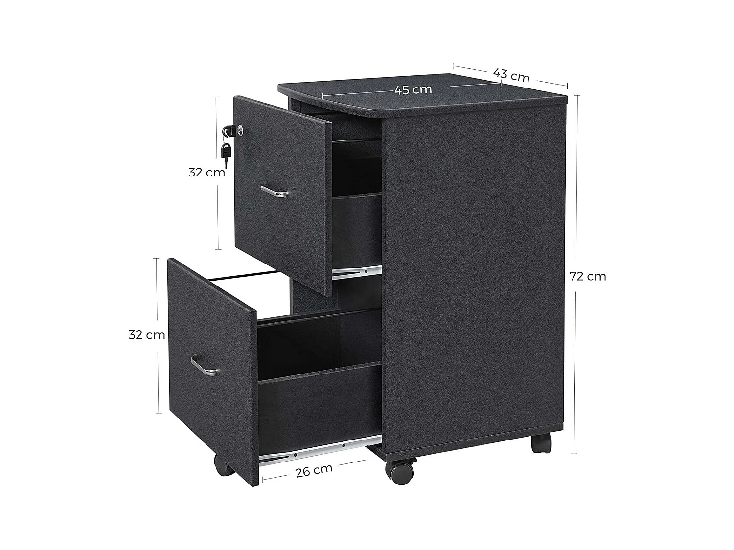 Caisson de bureau mobile noire 43 x 45 x 72 cm 12_0000354