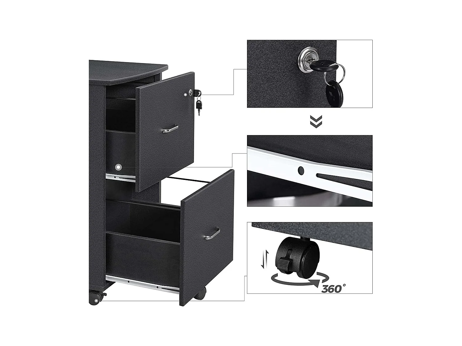 Caisson de bureau mobile noire 43 x 45 x 72 cm 12_0000354