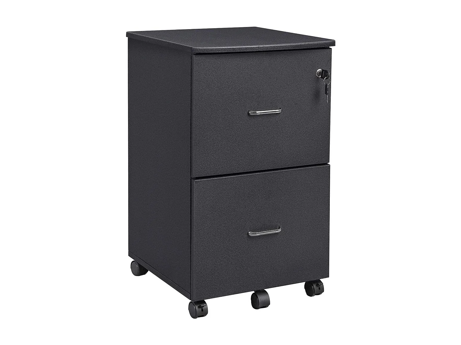 Pedestal móvel de escritório com fechadura 2 gavetas sistema de travamento com rodízio trilhos de suspensão ajustáveis ​​72 cm granito preto 12_0000354
