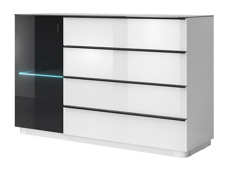 Buffet TONGA 138x87,5x43,5 cm met 4 laden en 1 deur, in glanzend wit