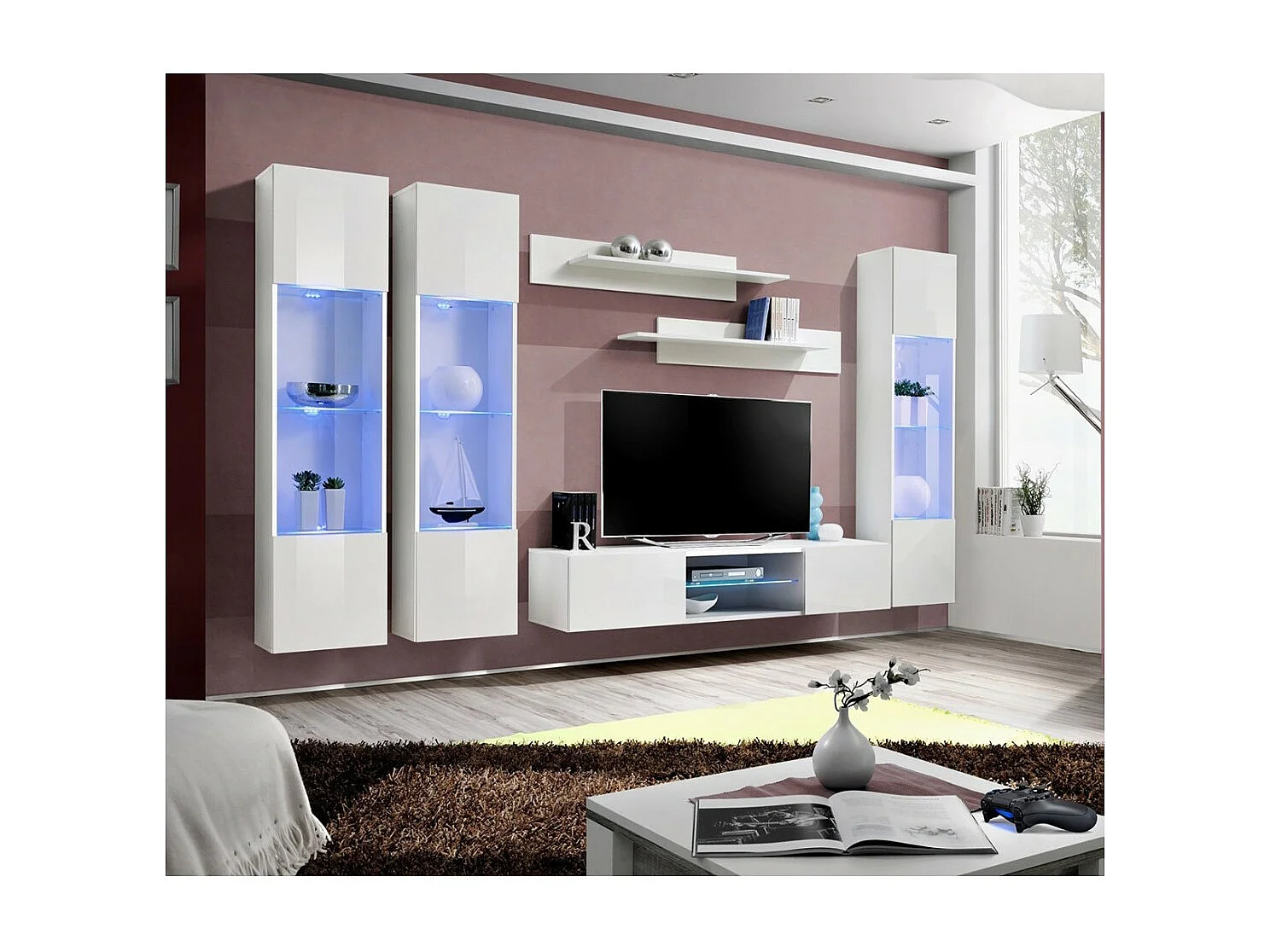 TV-meubelset FLY P3 met LED. Kleur wit. Zwevend design meubilair voor uw woonkamer.