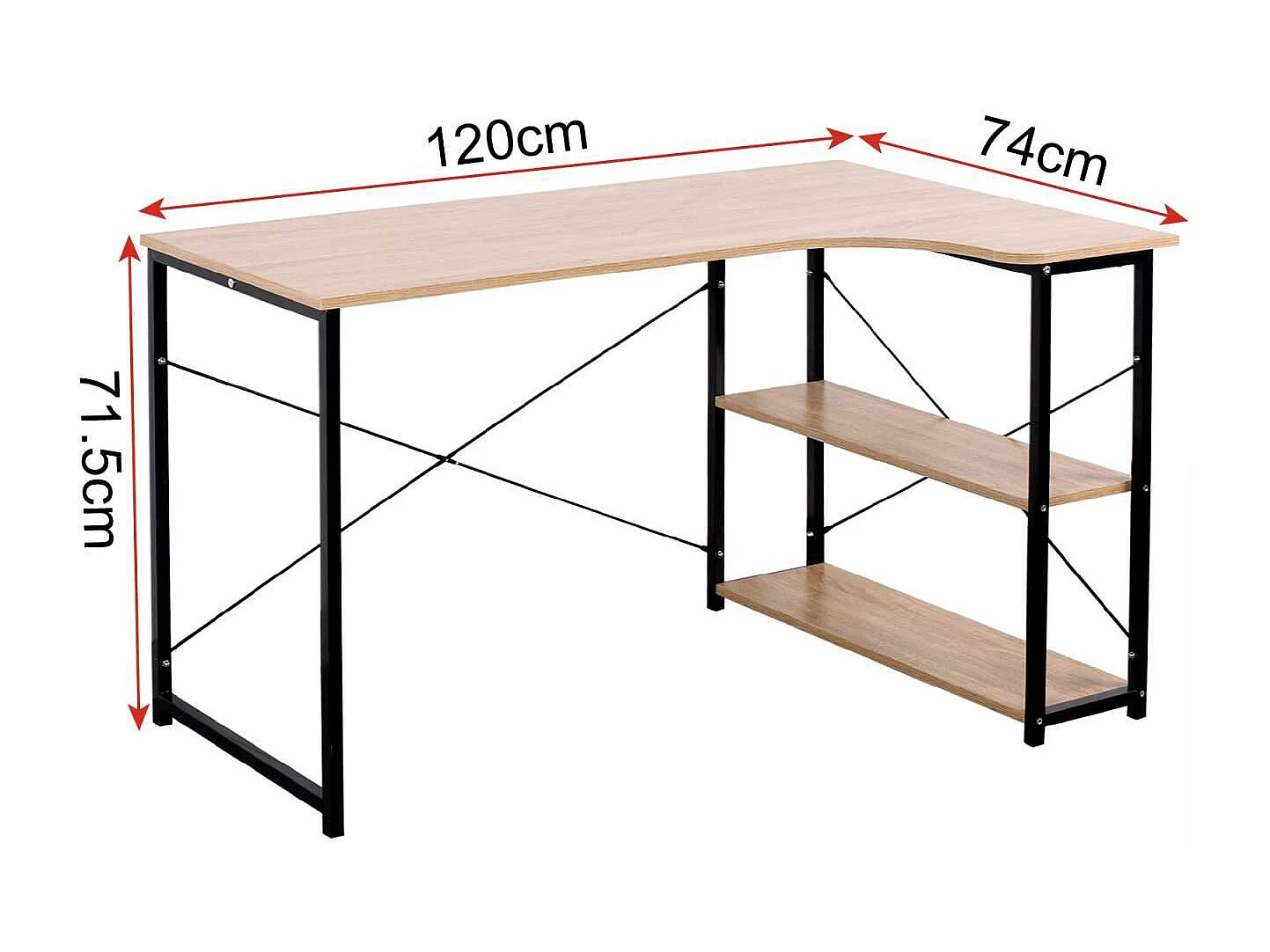Escritorio para adultos amplia mesa de trabajo con dos estantes de MDF 120 cm beige 19_0000390