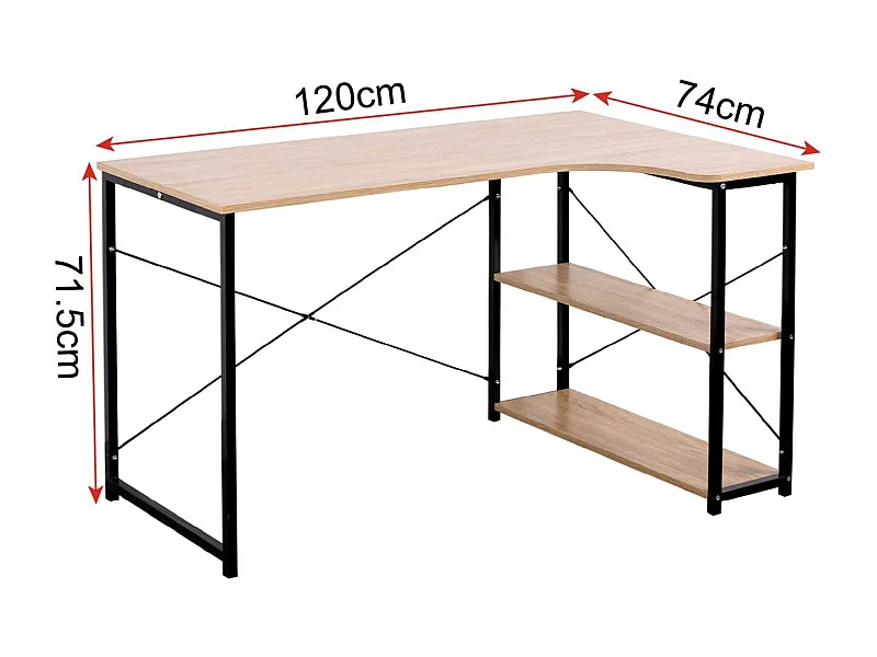 Escritorio para adultos amplia mesa de trabajo con dos estantes de MDF 120 cm beige 19_0000390
