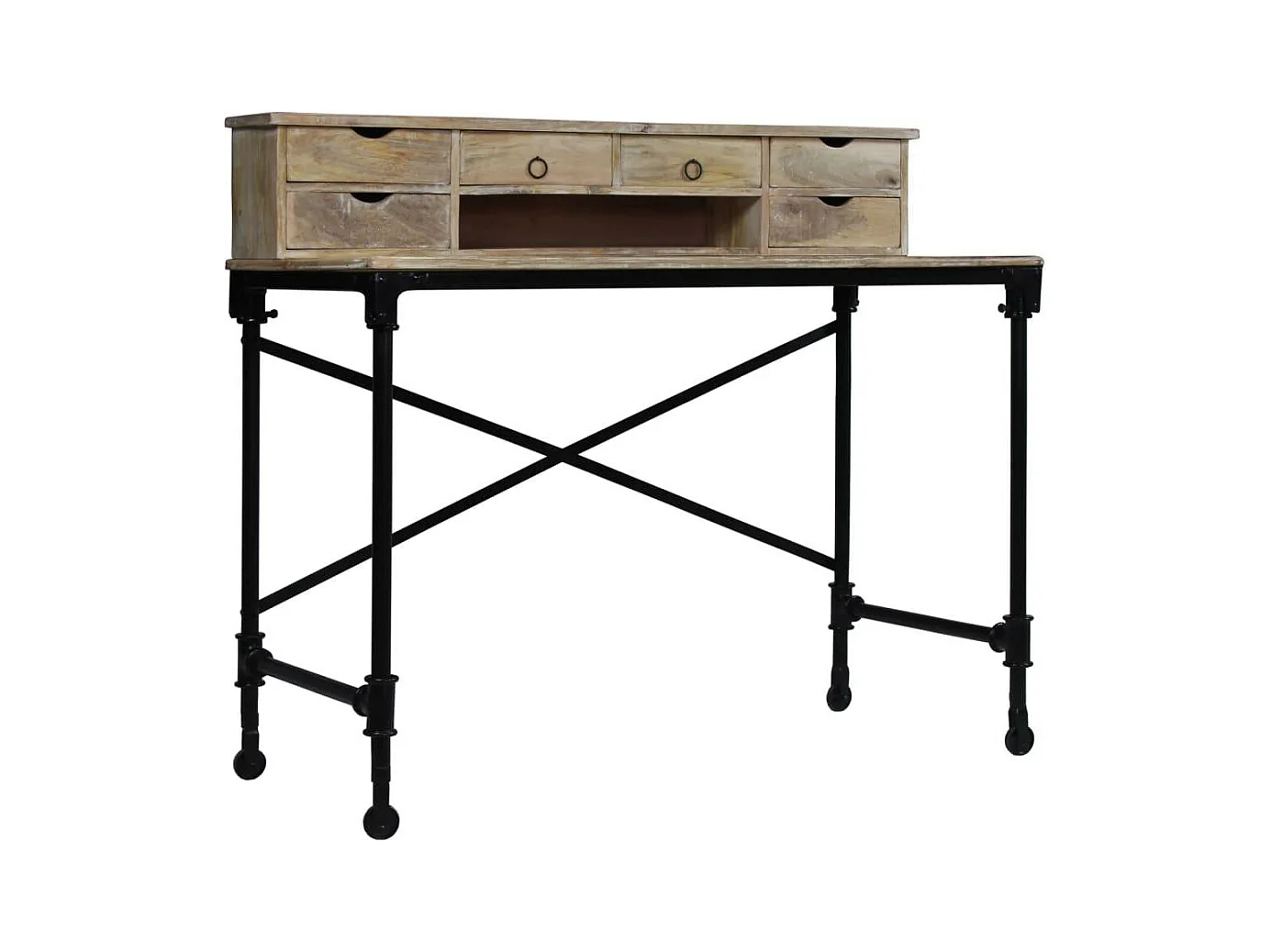 Mesa de escritorio madera de mango maciza y acero estilo vintage 110x50x96 cm 0502126