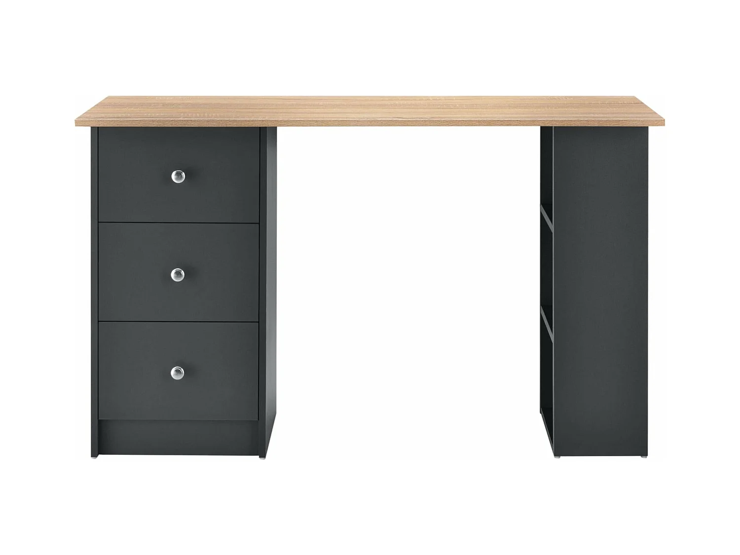 Scrivania scrittoio postazione computer con 3 cassetti 120 cm grigio scuro e legno 03_0004712
