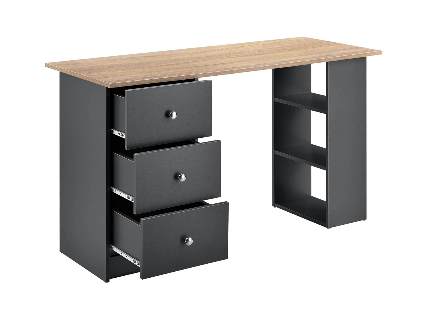 Escritorio secreter puesto de trabajo para ordenador con 3 cajones 120 cm gris oscuro y madera 03_0004712