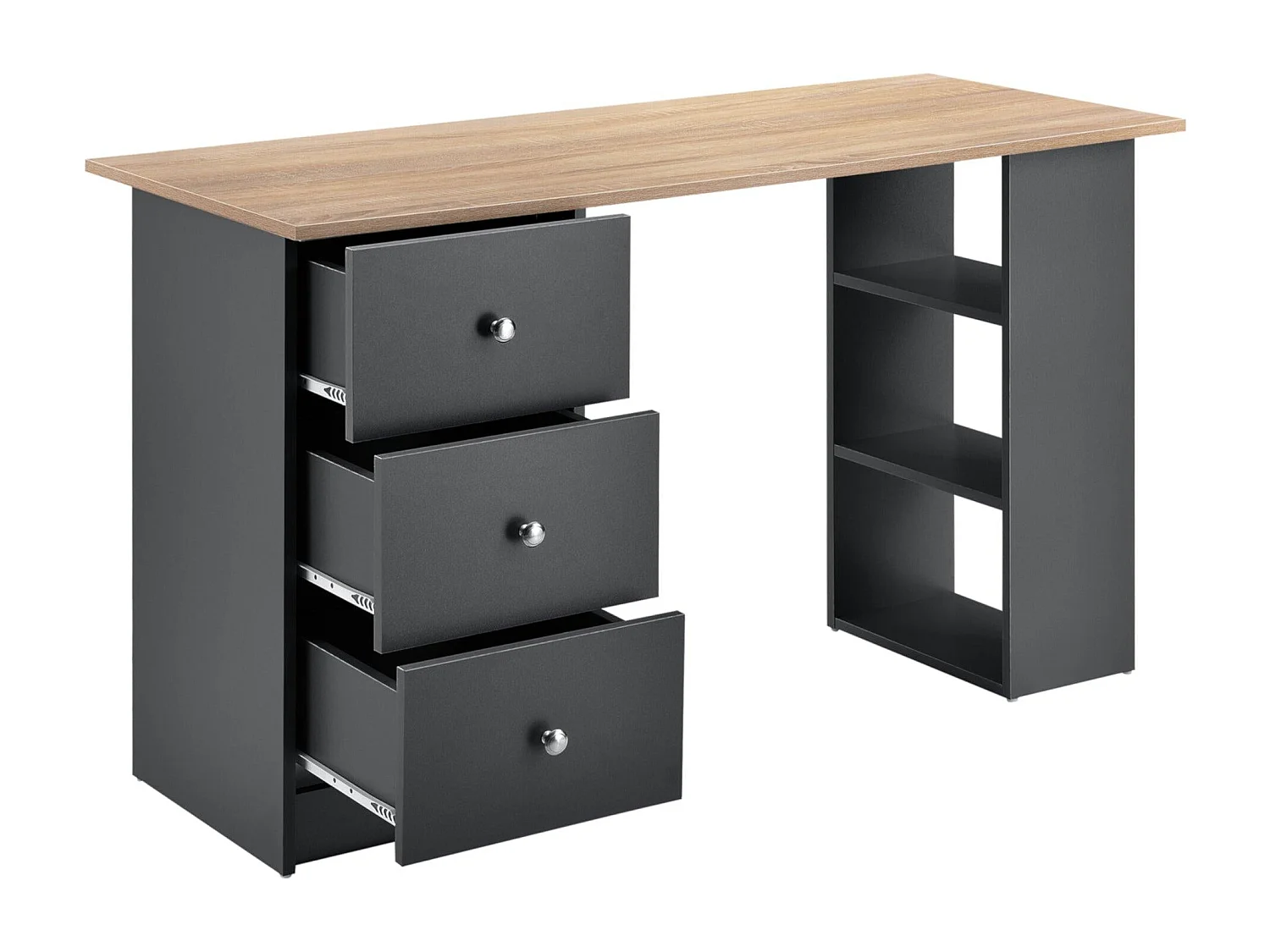 Escritorio secreter puesto de trabajo para ordenador con 3 cajones 120 cm gris oscuro y madera 03_0004712