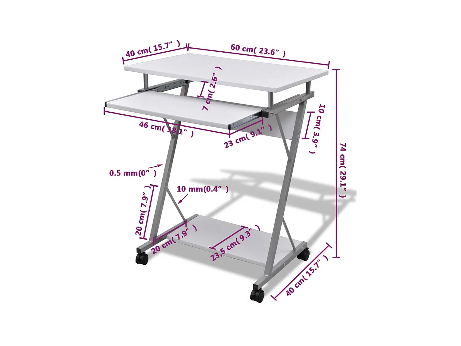 Bureau table meuble travail blanche 60 x 40 x 75 cm 0502140