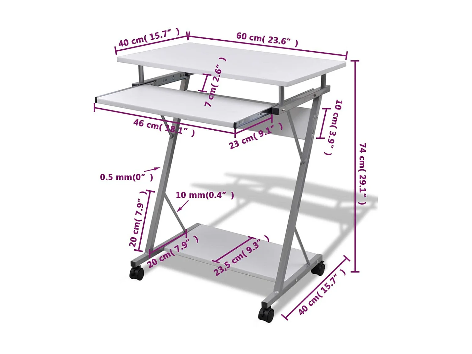 Bureau table meuble travail blanche 60 x 40 x 75 cm 0502140