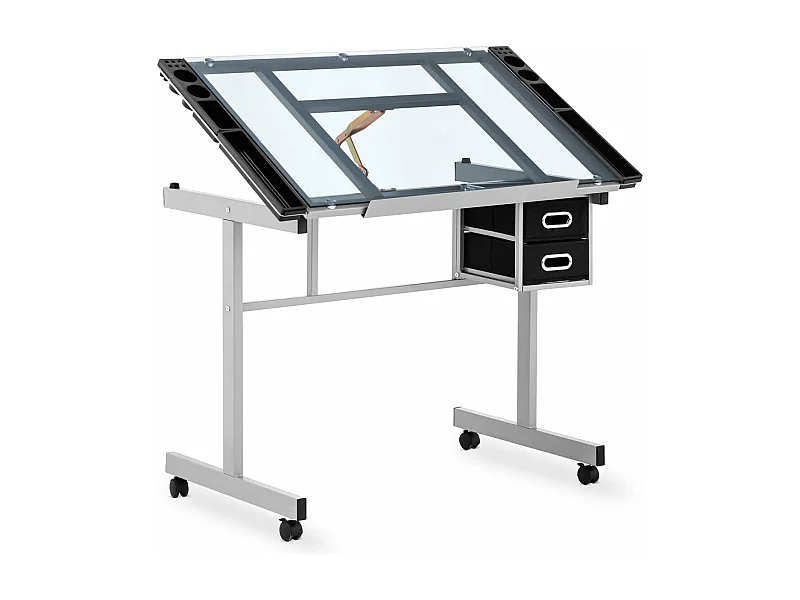 Tavolo da disegno, scrivania inclinabile e regolabile in altezza 104 x 60 x 90 cm piano in vetro 14_0003607
