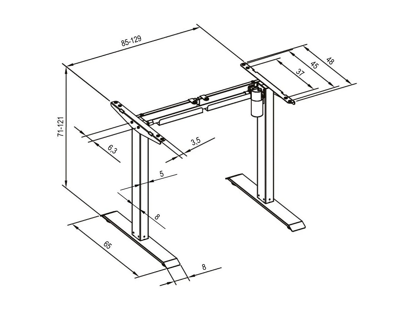 Mesa sit-stand com móvel em aço (base) 1 função preto 08_0000387