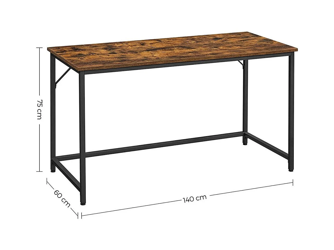 Mesa escritorio puesto de trabajo 140 cm para oficina salón dormitorio montaje sencillo metal estilo industrial rústico marrón y negro 12_0001306