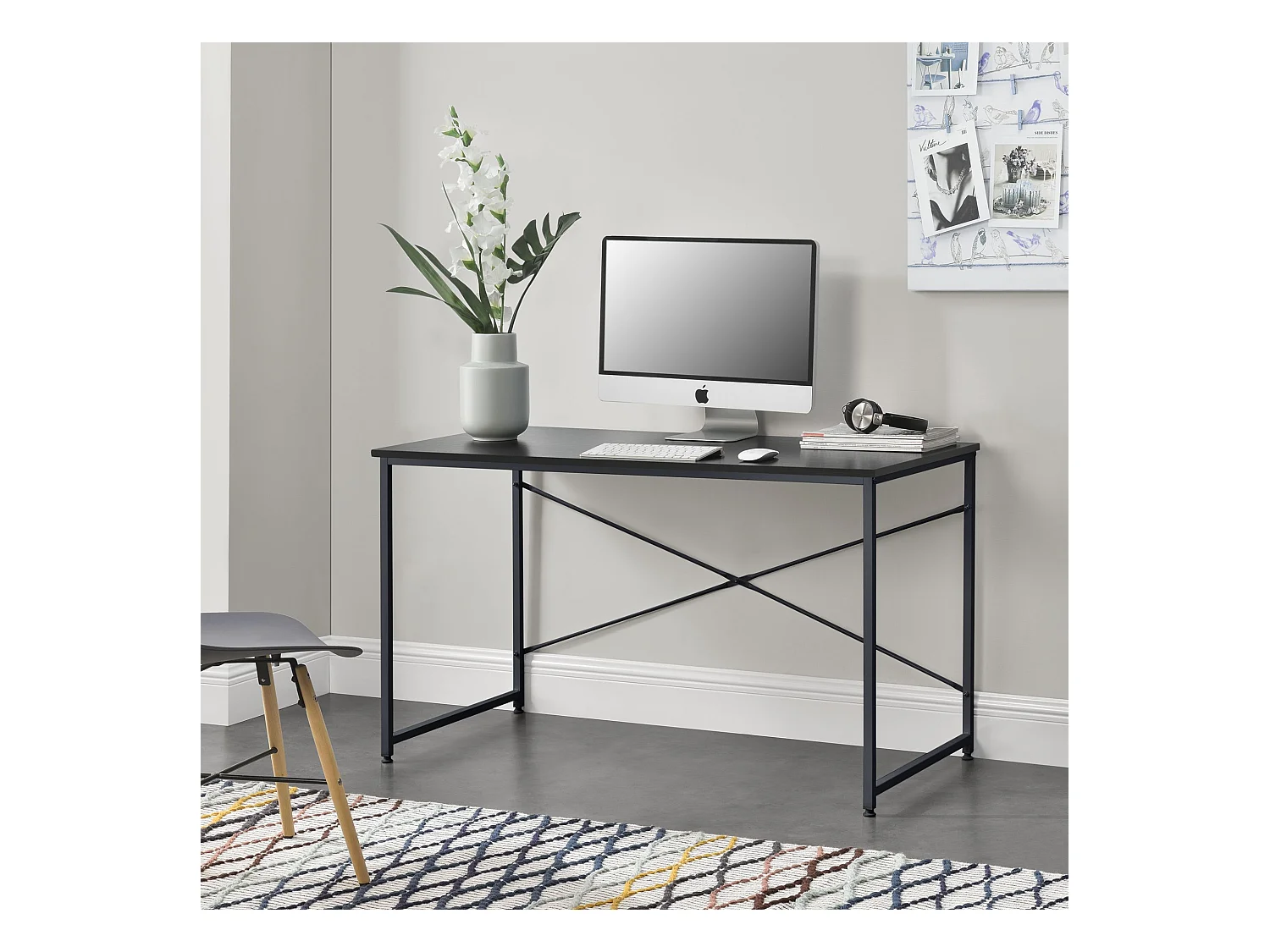 Escritorio ordenador mesa de trabajo metal y MDF 120 cm negro 03_0003512