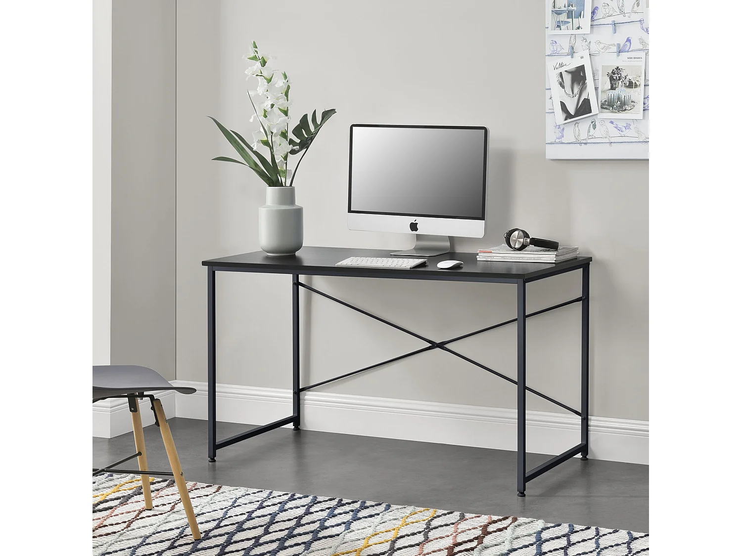 Escritorio ordenador mesa de trabajo metal y MDF 120 cm negro 03_0003512