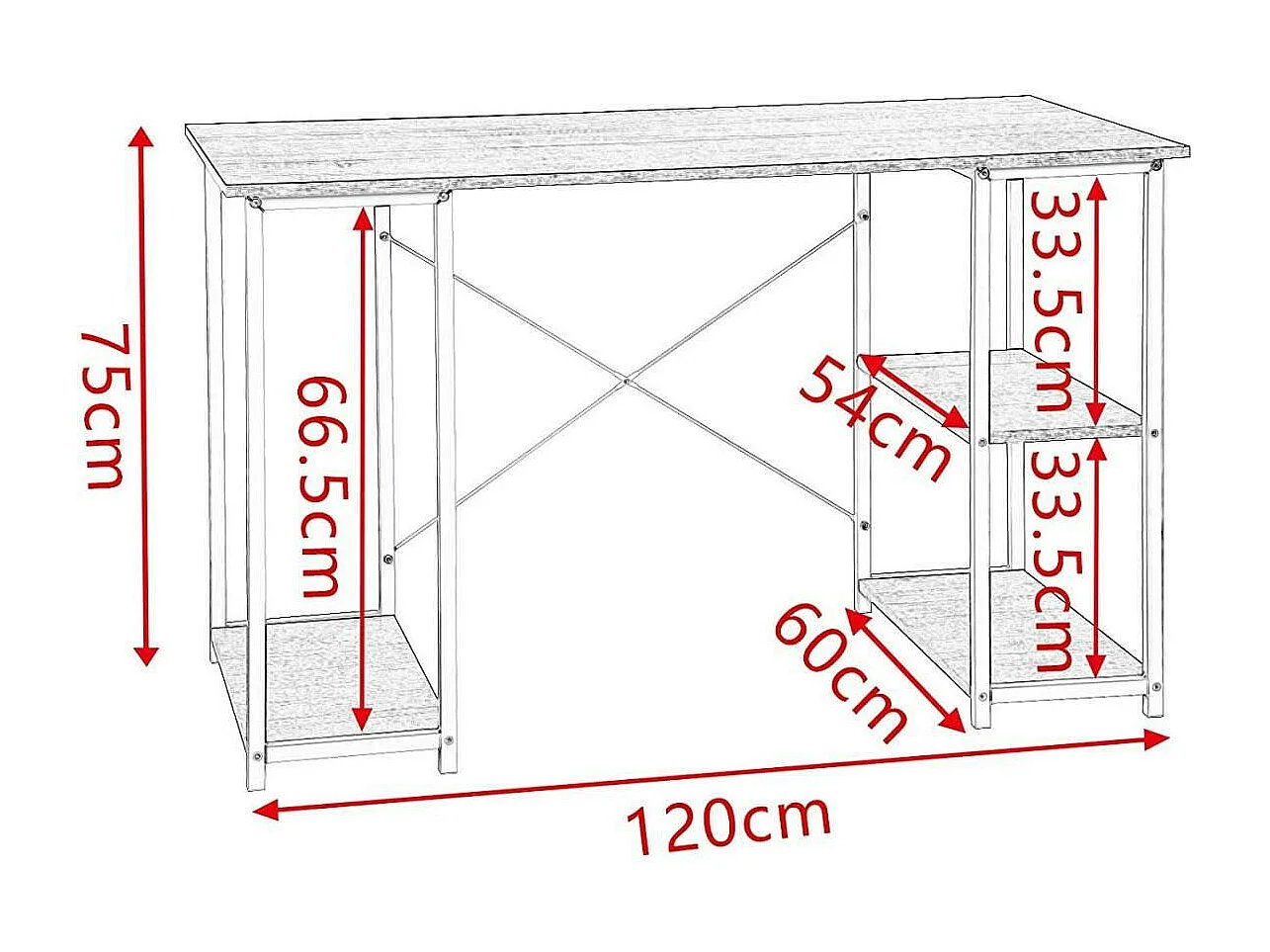 Bureau adulte avec bibliothèques 120 cm MDF blanc chêne clair 19_0000017/2