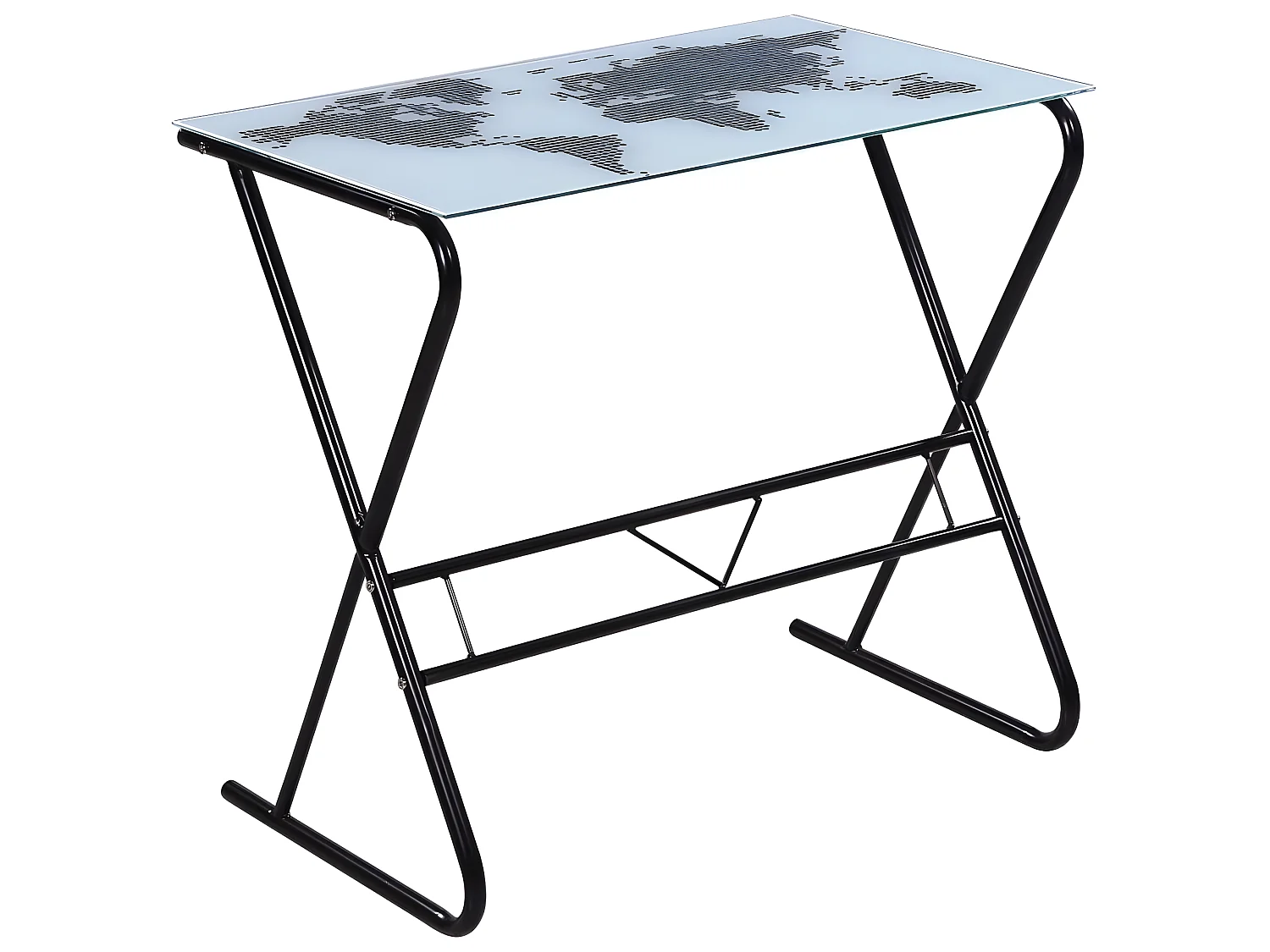 Bureau table meuble travail informatique en verre à motif de carte du monde 0502059